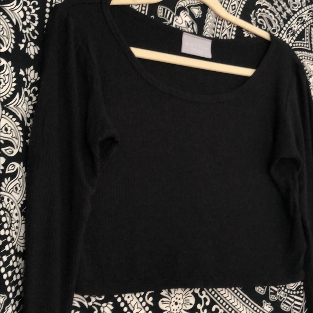 CROPPED BLACK RIBBED COTTON TOP - Picture 4 of 5